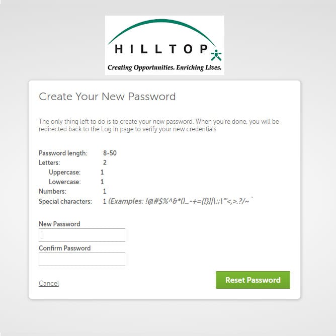 UltiPro Password Reset Screen